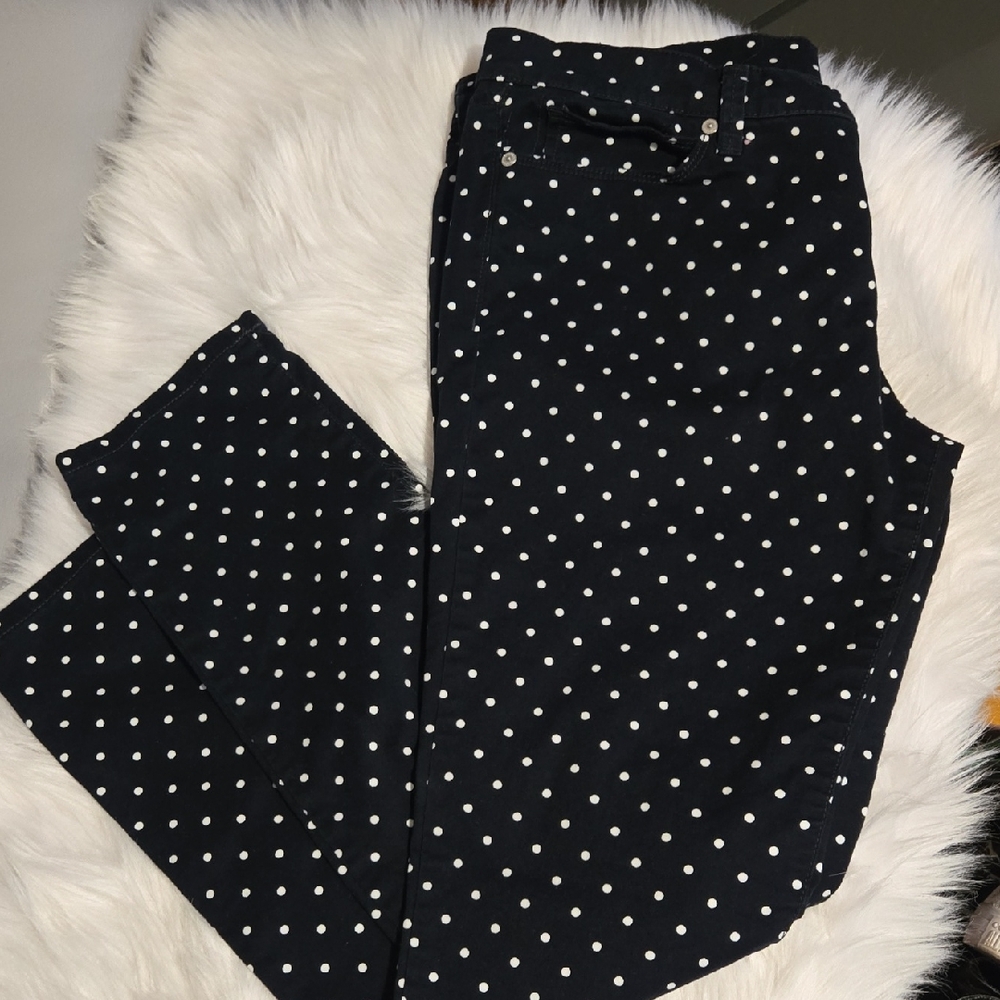 JCPenney Navy and White Polka Dot Skinny Pants